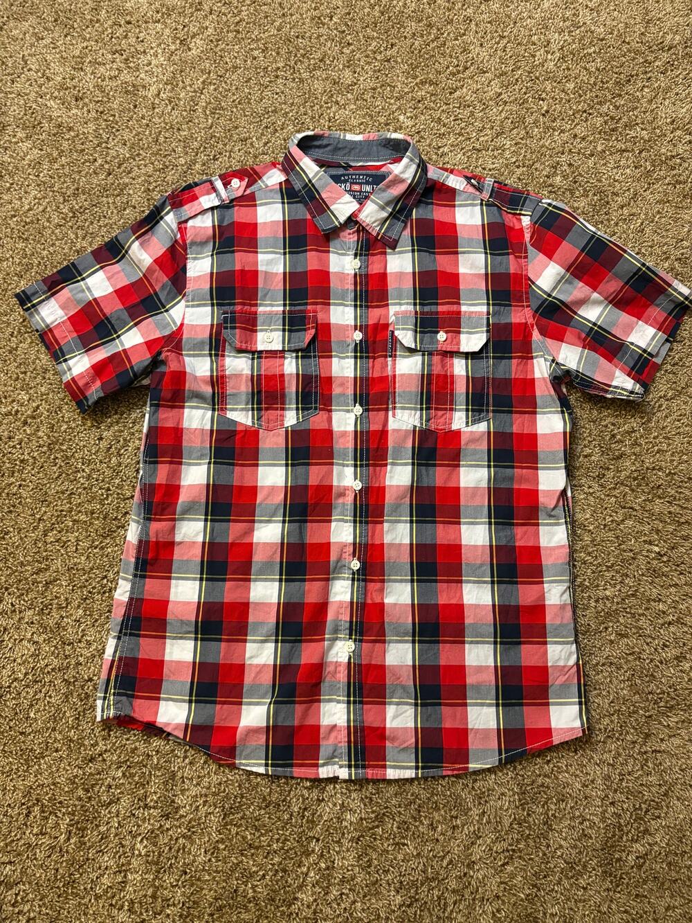 Ecko Unltd Authentic Classic Plaid Short Sleeve Button Up Shirt Mens Size Large